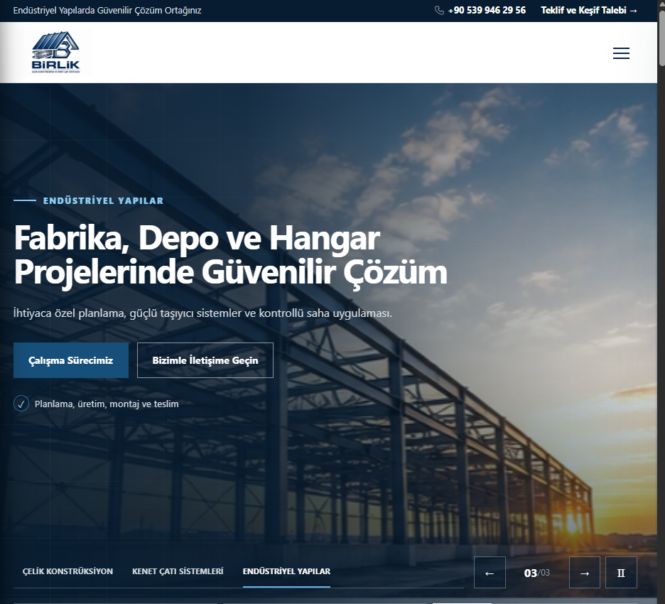 Birlik Çelik Konstrüksiyon Kurumsal Web Platformu
